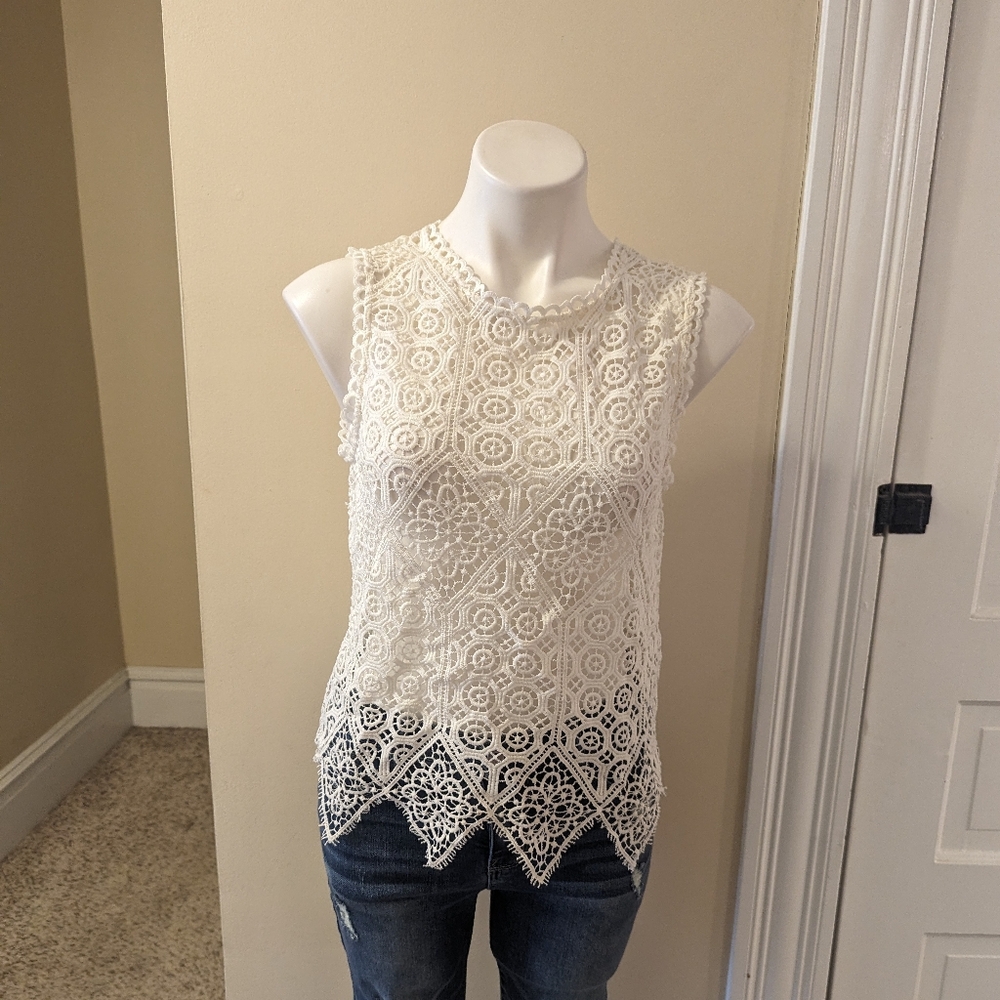 Anthropologie Deletta white sheer lace tank top size XS